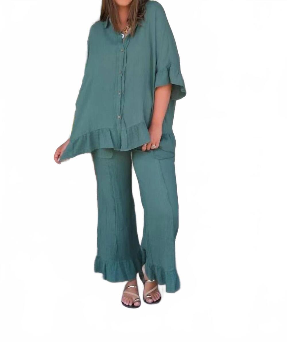 NEW EASEL earthy elegance wide-leg pants in green